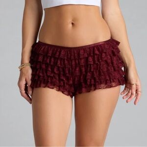 Burgundy Ruffle Shorts Women